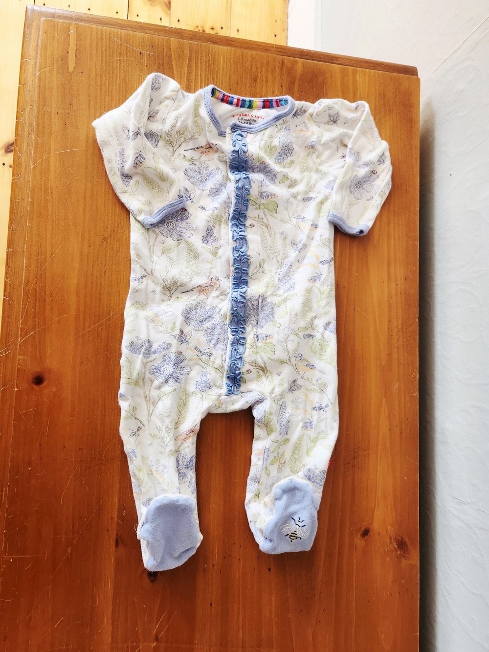 Magnetic Me 6-9 Month Blue Floral  Ruffle Butt Footie